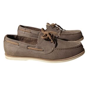GOODFELLOW & CO Men's 12 Canvas Boat Deck Shoes Medium Taupe Tan Lace-Up No Slip